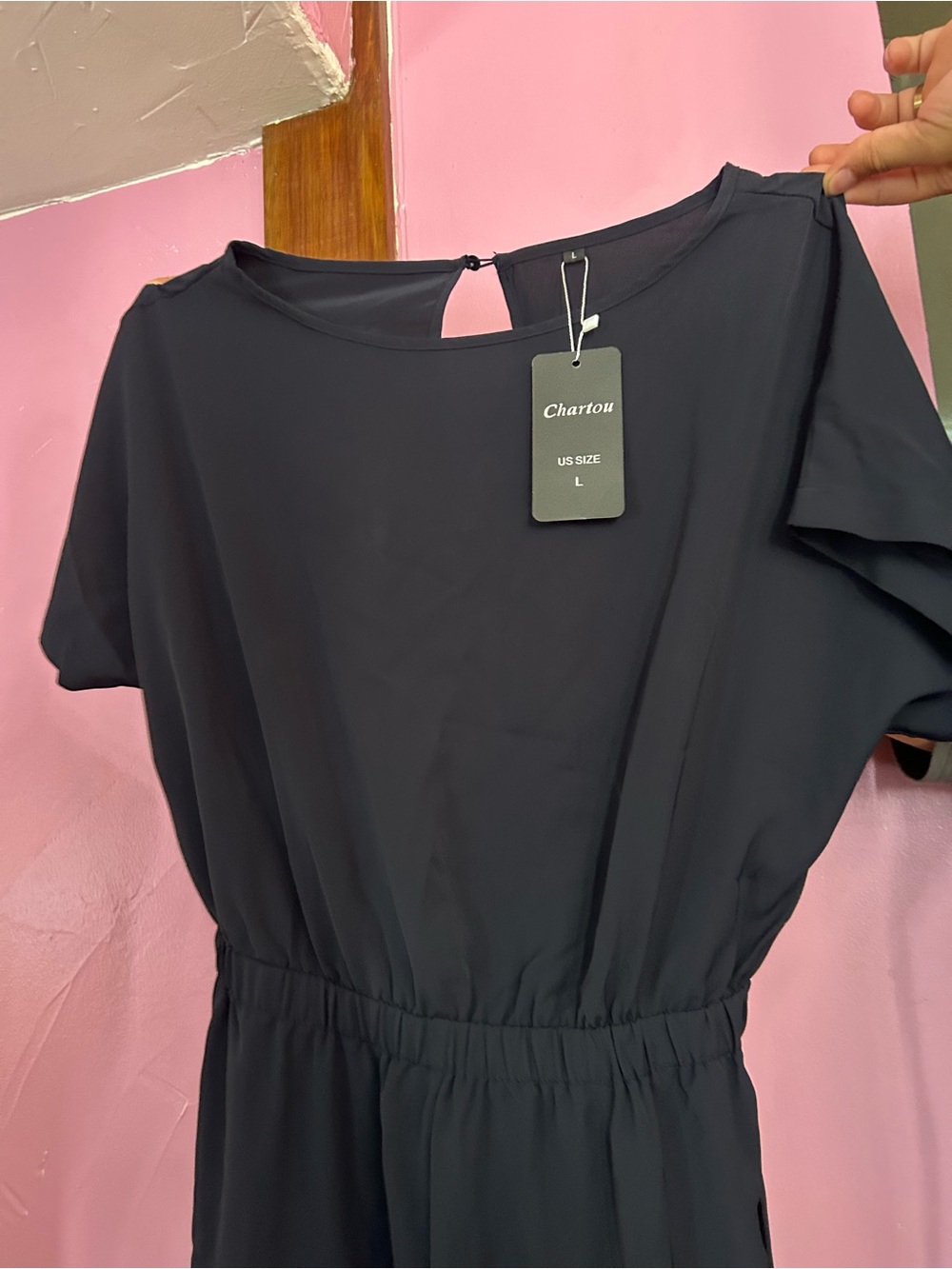 Black Women’s Elastic-Waist Short Sleeve jumpsuit